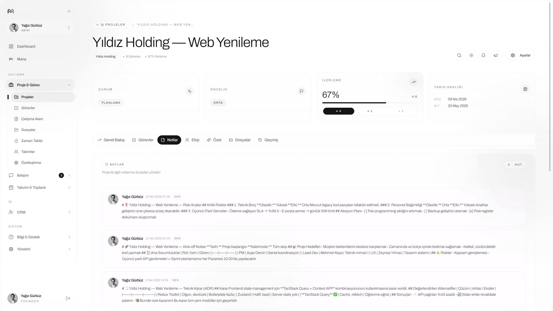 Proje notları